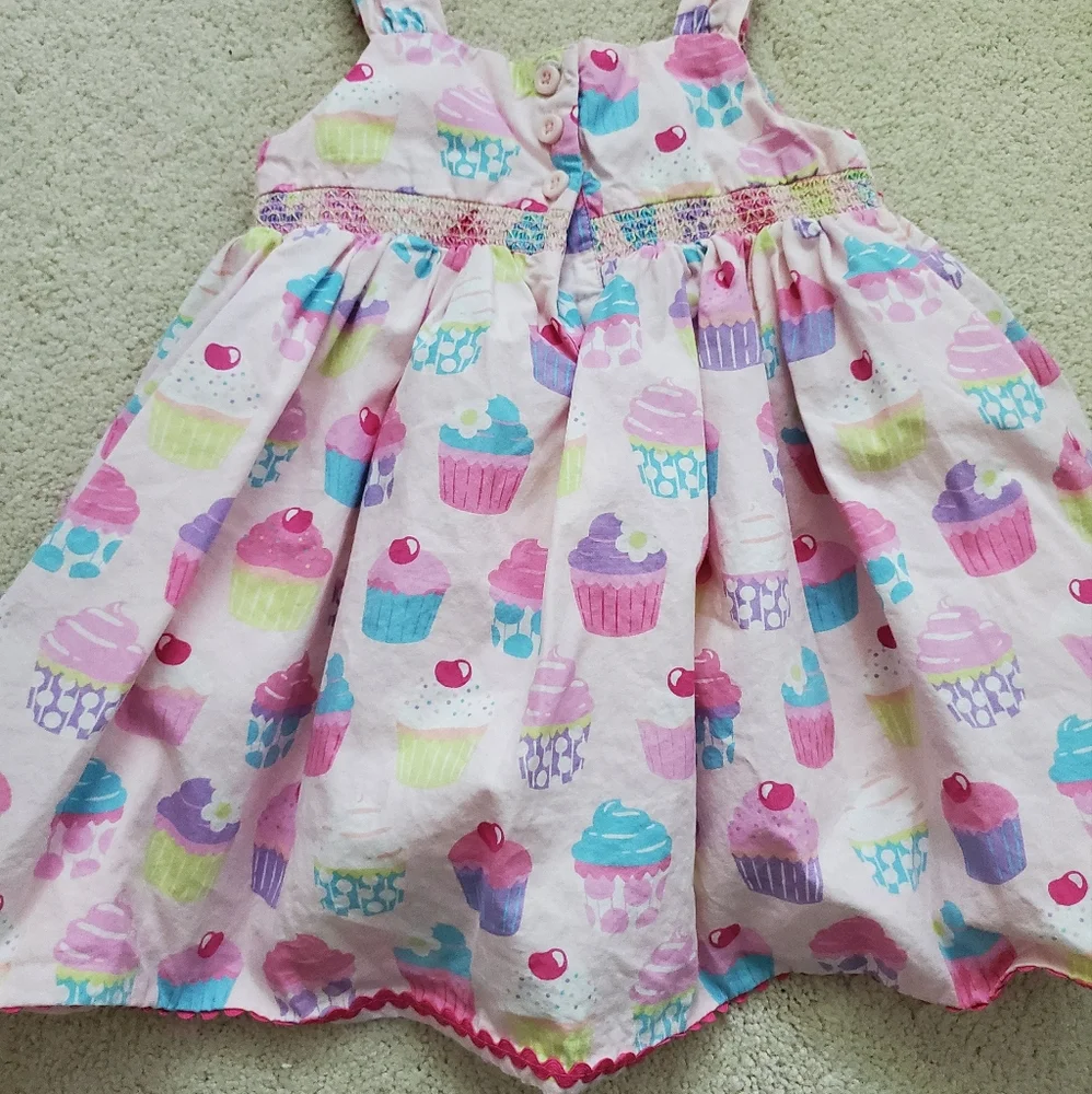 Gymboree Girls Pink Cupcake Embroidered Smocked Dress sz12-18m